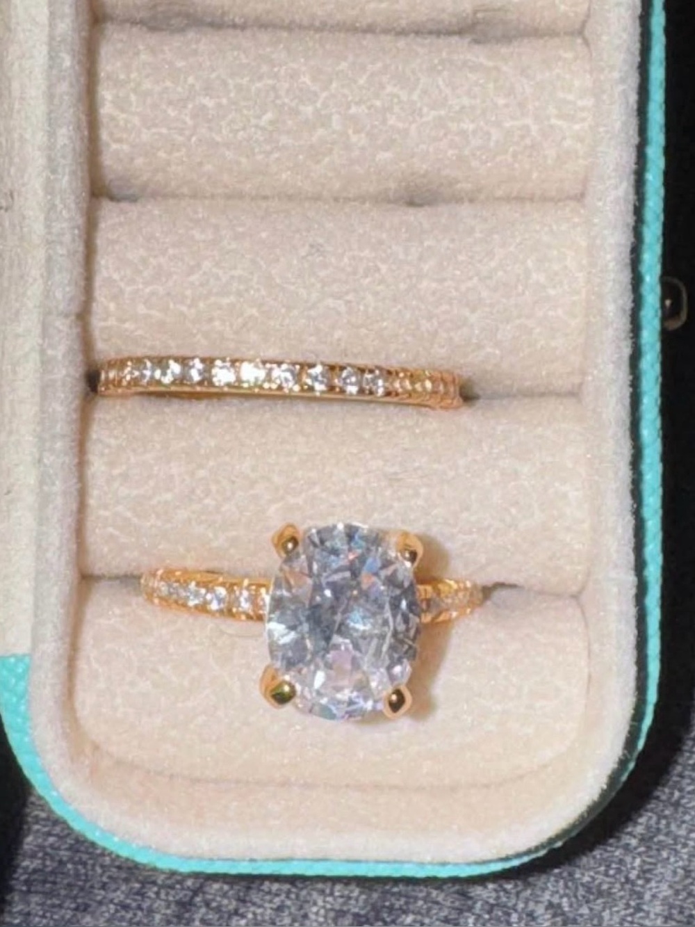 Moissanite 4ct Oval ring size 6 w/matching eternity band 14k yellow gold plated